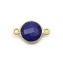 Lapis lazuli de forme ronde, 2 anneaux, serti en argent doré, 11mm x 1pc