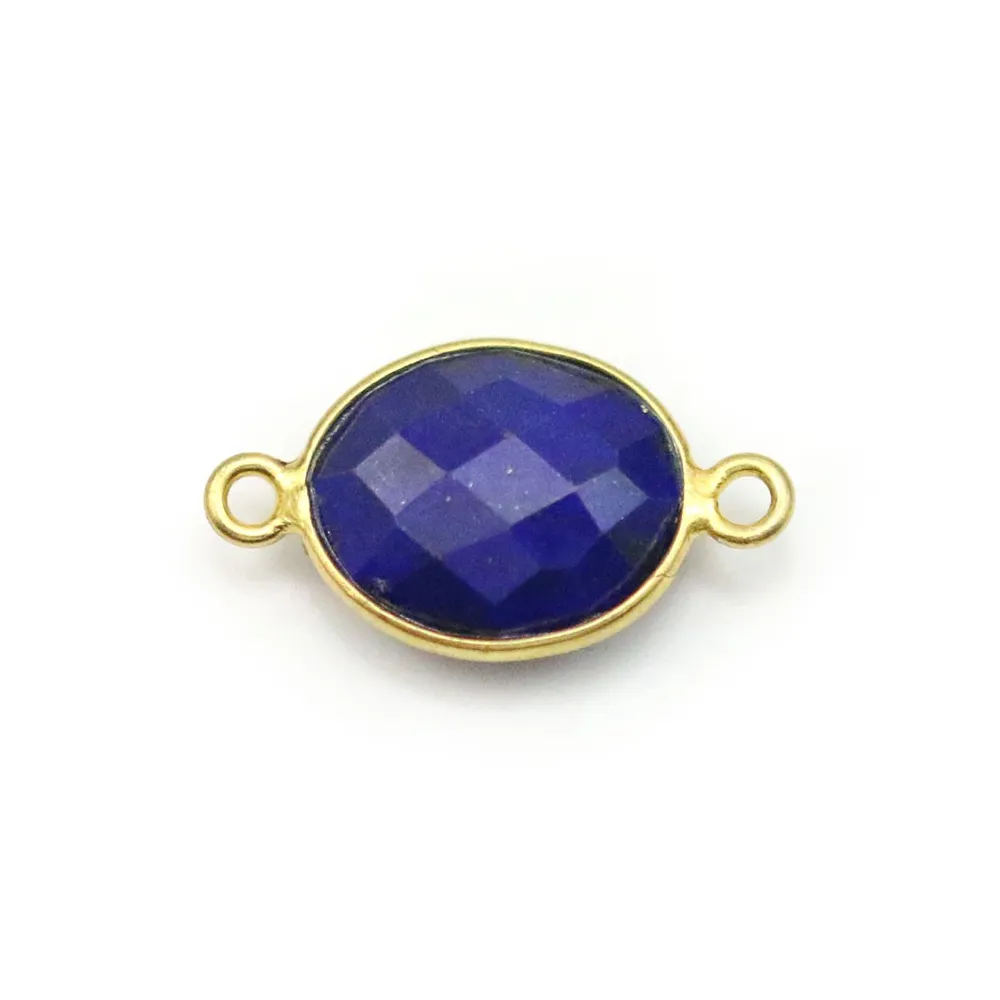Lapis lazuli de forme ovale, 2 anneaux, serti en argent 925 doré à l'or fin, 11x13mm x 1pc