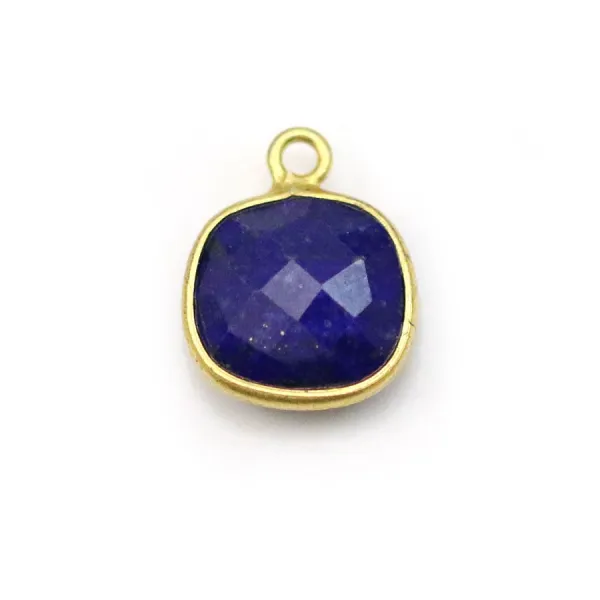 Lapis lazuli de forme carré,1 anneau, serti en argent doré, 11mm x 1pc