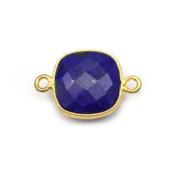 Lapis lazuli de forme carré, 2 anneaux, serti en argent doré, 11mm x 1pc