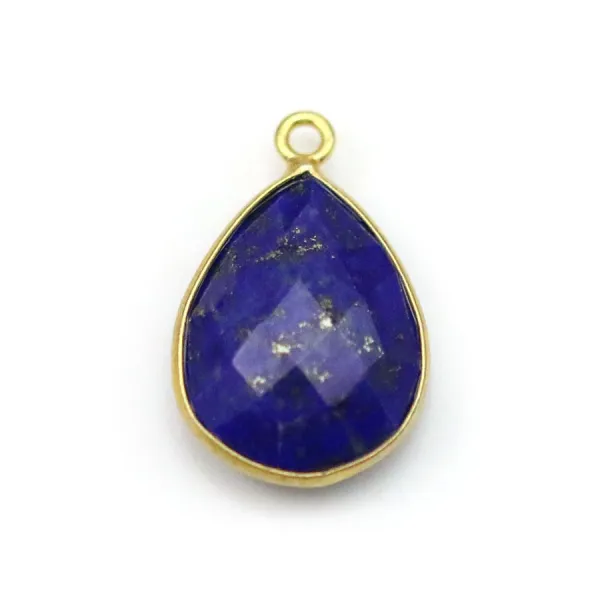Lapis lazuli en forme de goutte, 1 anneau, serti en argent doré 13x17mm x 1pc