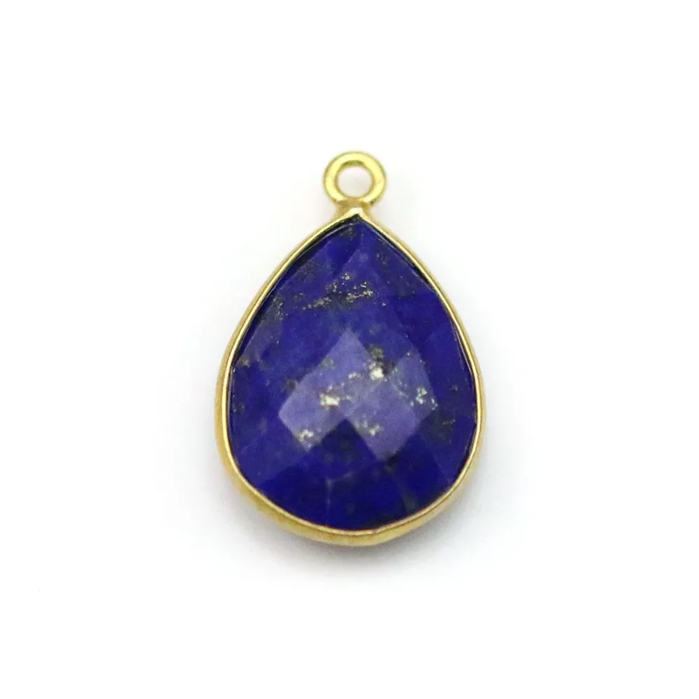 Lapis lazuli en forme de goutte, 1 anneau, serti en argent doré 13x17mm x 1pc