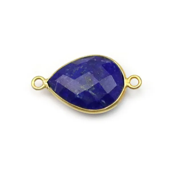 Lapis lazuli en forme de goutte, 2 anneaux, serti en argent doré 13x17mm x 1pc
