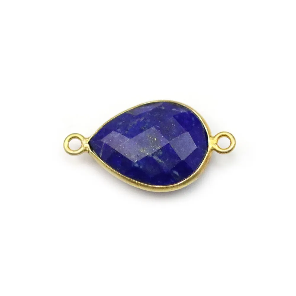 Lapis lazuli en forme de goutte, 2 anneaux, serti en argent doré 13x17mm x 1pc