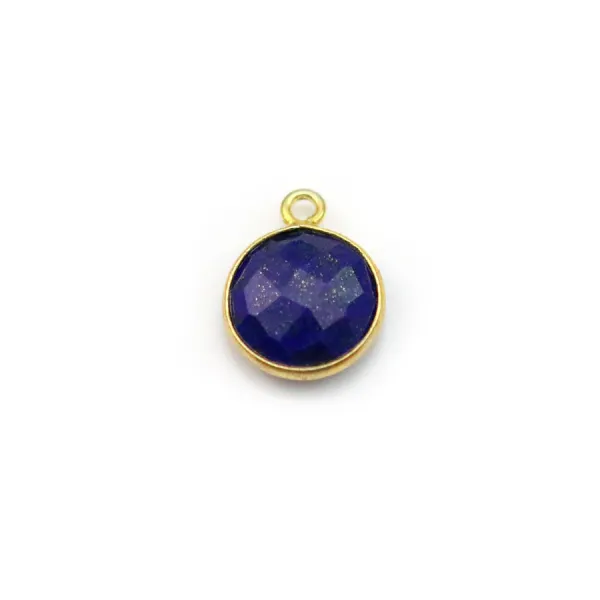 Lapis lazuli de forme ronde, 1 anneau, serti en argent doré, 9mm x 1pc