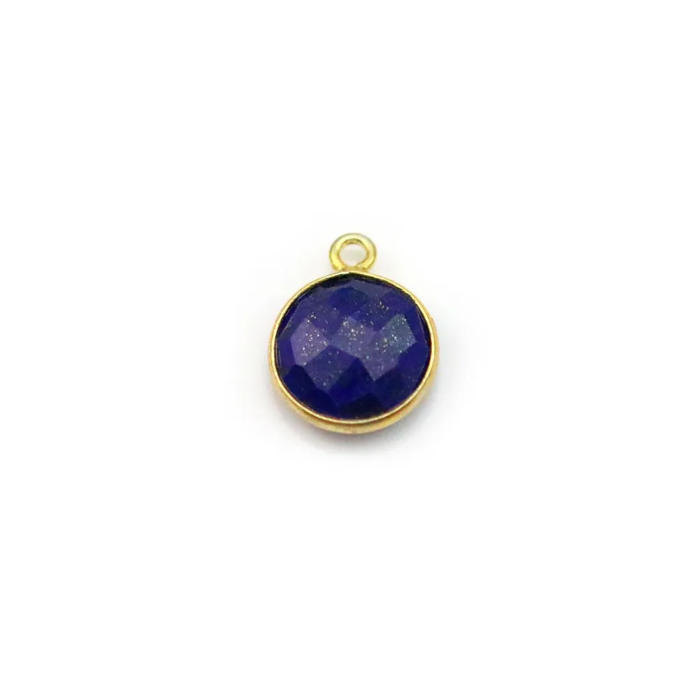 Lapis lazuli de forme ronde, 1 anneau, serti en argent 925 doré à l'or fin, 9mm x 1pc