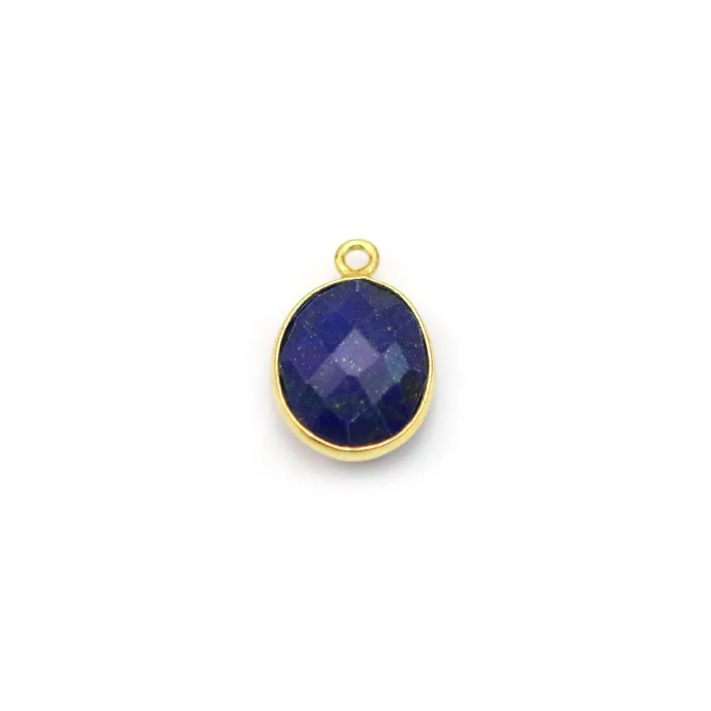 Lapis lazuli de forme ovale, 1 anneau, serti en argent doré, 9x11mm x 1pc