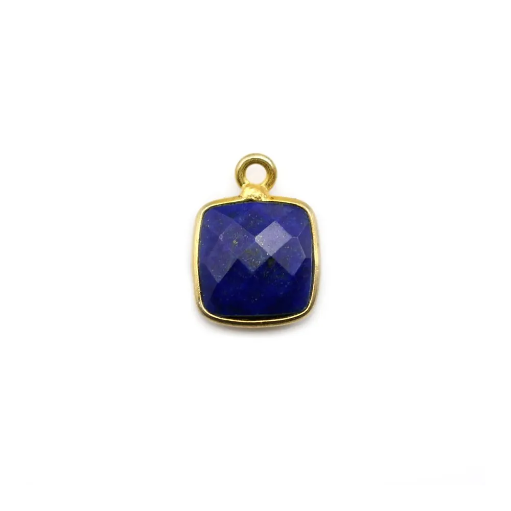 Lapis lazuli de forme carré,1 anneau, serti en argent doré, 9mm x 1pc