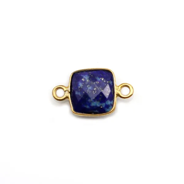Lapis lazuli de forme carré, 2 anneaux, serti en argent doré, 9mm x 1pc