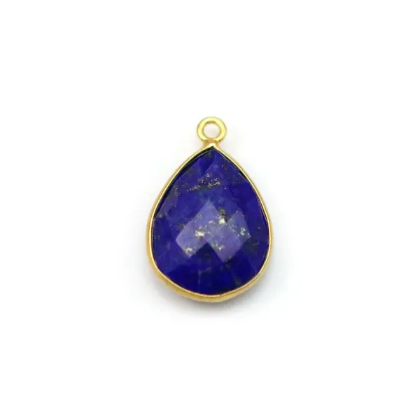 Lapis lazuli en forme de goutte, 1 anneau, serti en argent doré 11x15mm x 1pc