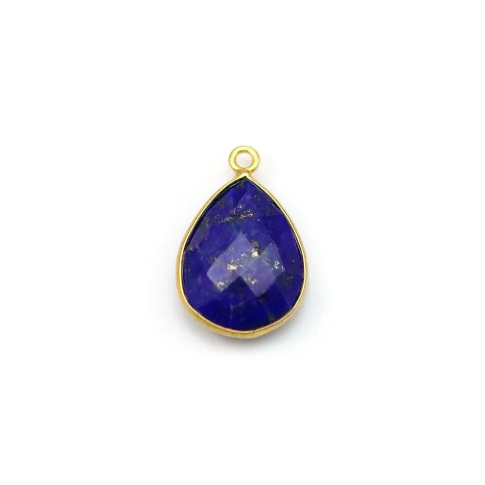 Lapis lazuli en forme de goutte, 1 anneau, serti en argent doré 11x15mm x 1pc
