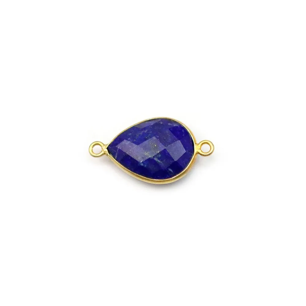 Lapis lazuli en forme de goutte, 2 anneaux, serti en argent doré 11x15mm x 1pc