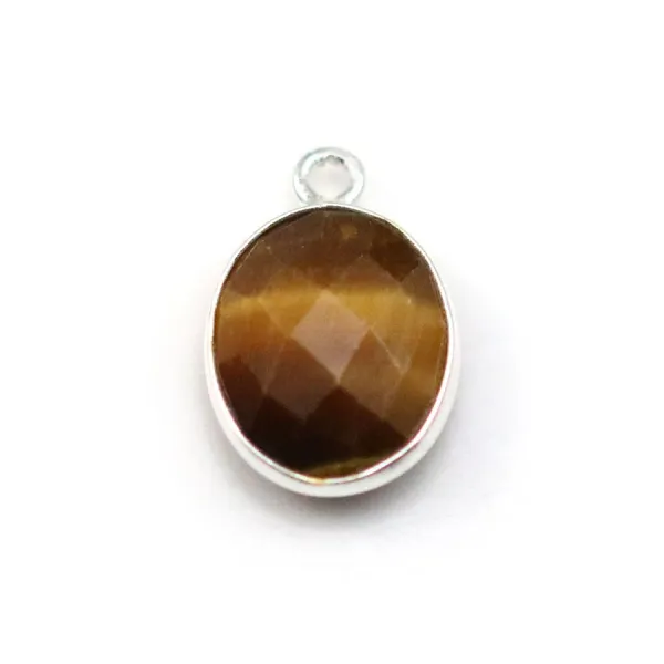Oeil de tigre de forme ovale, 1 anneau, serti sur argent, 11x13mm x 1pc