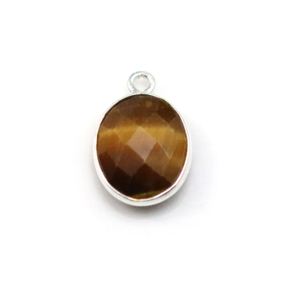 Oeil de tigre de forme ovale, 1 anneau, serti sur argent, 11x13mm x 1pc