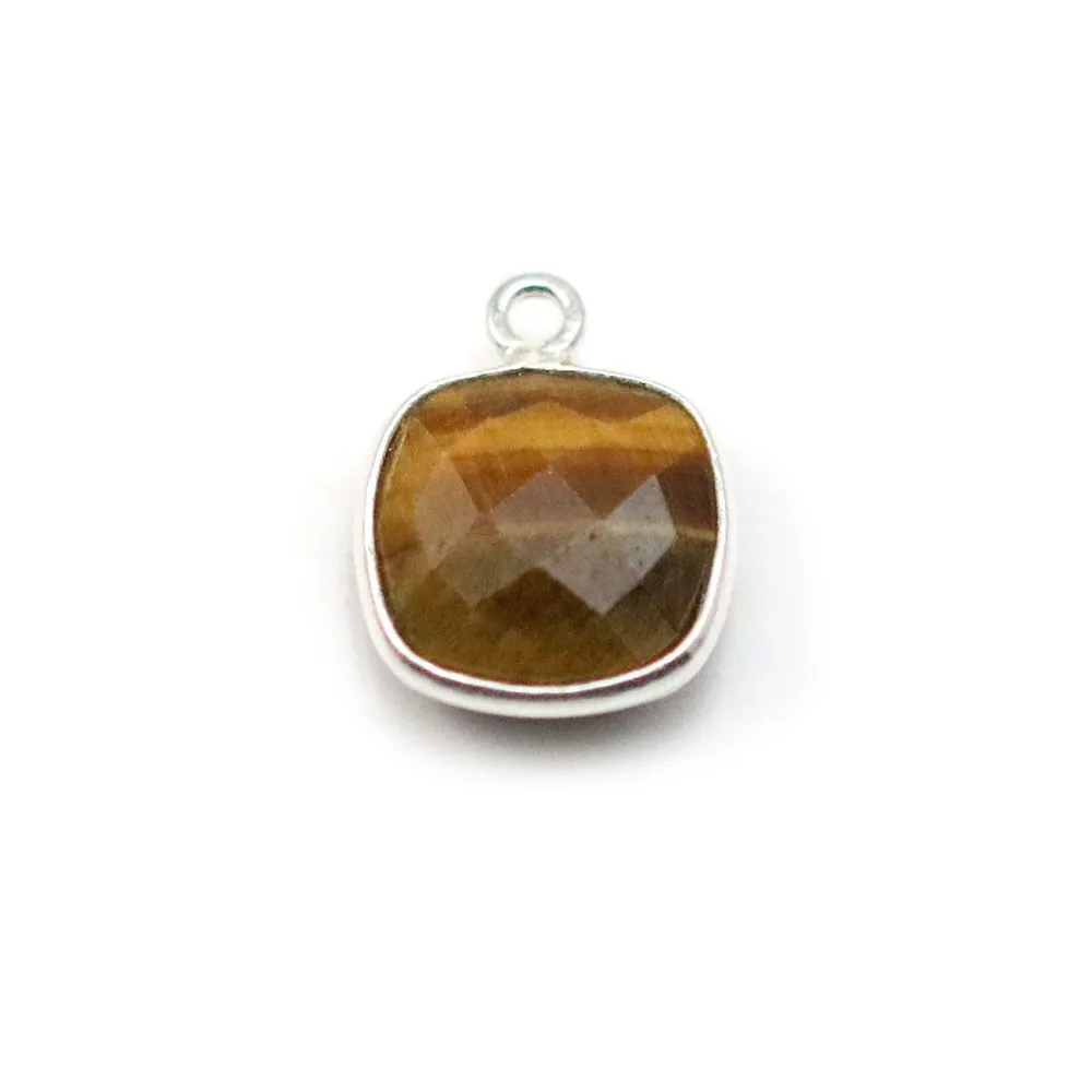 Oeil de tigre de forme carré, 1 anneau, serti sur argent, 11mm x 1pc