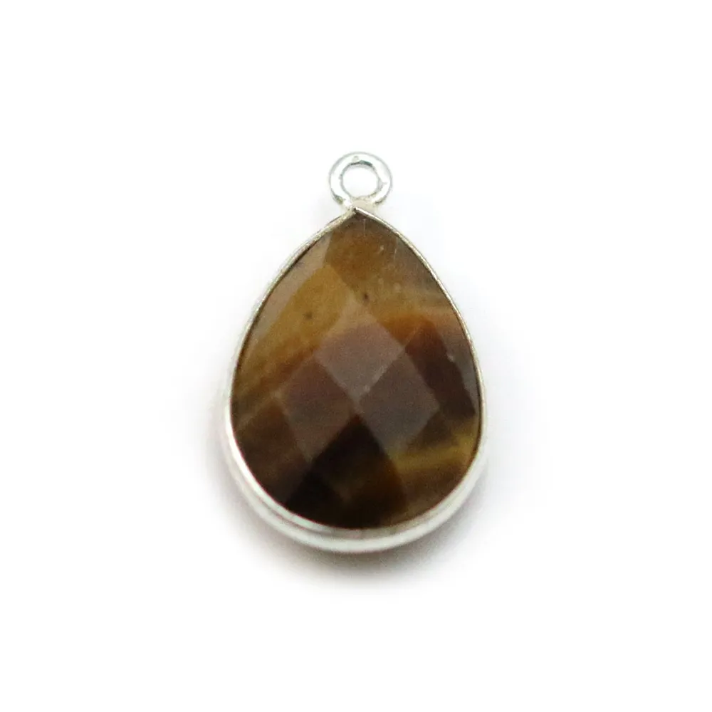Ojo de tigre en gota, 1 anillo, engastado en plata, 13x21mm x 1pc