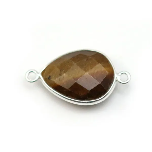 Eye of tiger in the shape of drop, 2 rings, set on silver, 13x17mmx 1pc