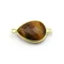 Oeil de tigre, goutte 2 anneaux serti sur argent 925 doré à l'or fin, 13x17mm x 1pc