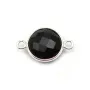 Agate noire ronde 2 anneaux serti en argent 925 x 1pc