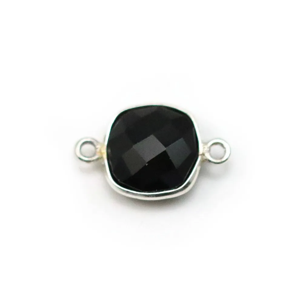 Agate noir carré 2 anneaux sertie en argent 925 x 1pc
