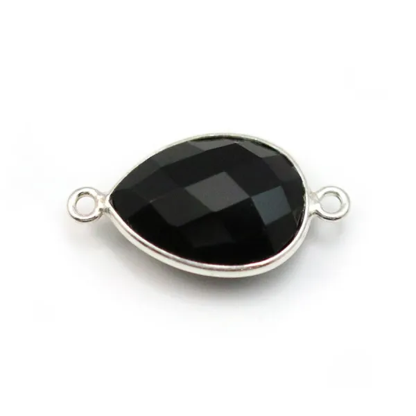 Agate goutte 2 anneaux sertie en argent 925 x 1pc