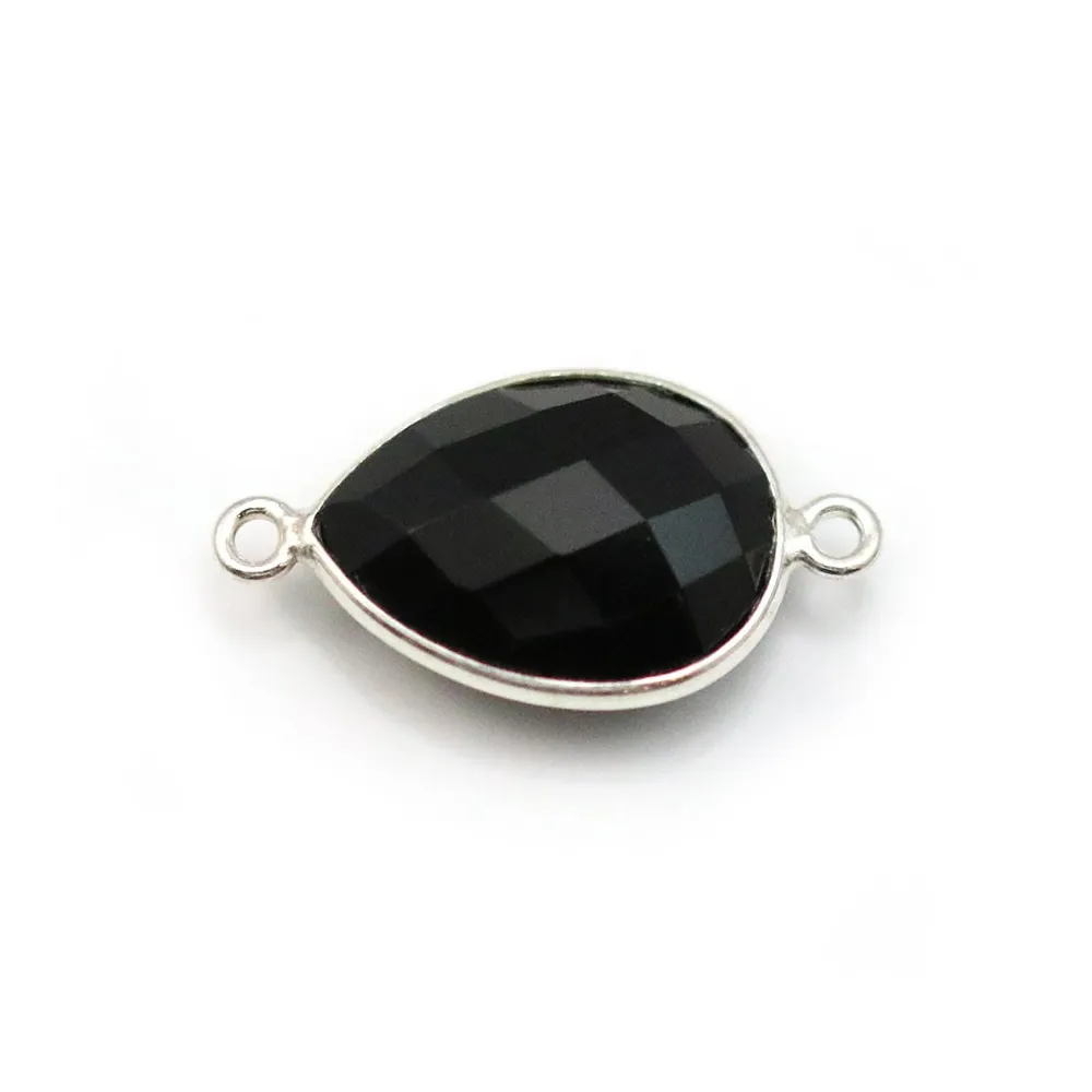 Agate goutte 2 anneaux sertie en argent 925 x 1pc