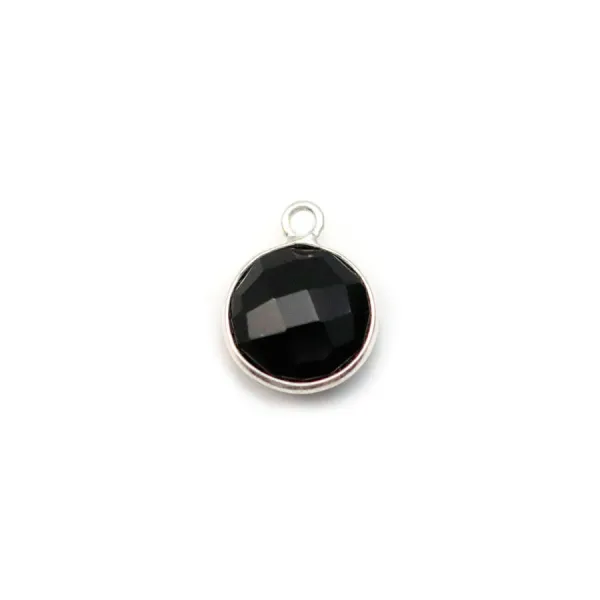 Agate noir de forme ronde, 1 anneau, sertie en argent 9mm x 1pc