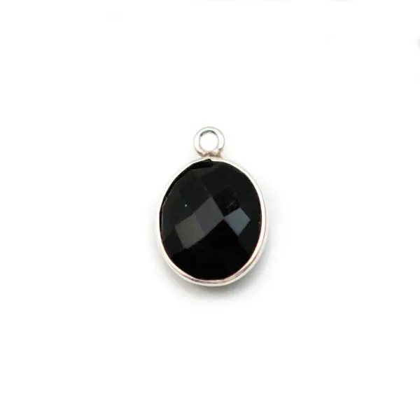 Agate in black color, in oval shape, 1 ring, set in silver, 11x13mm x 1pc