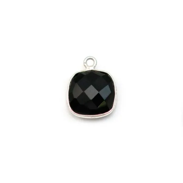 Black Agate in shape of square, 1 ring, set in silver, 9mm x 1pc
