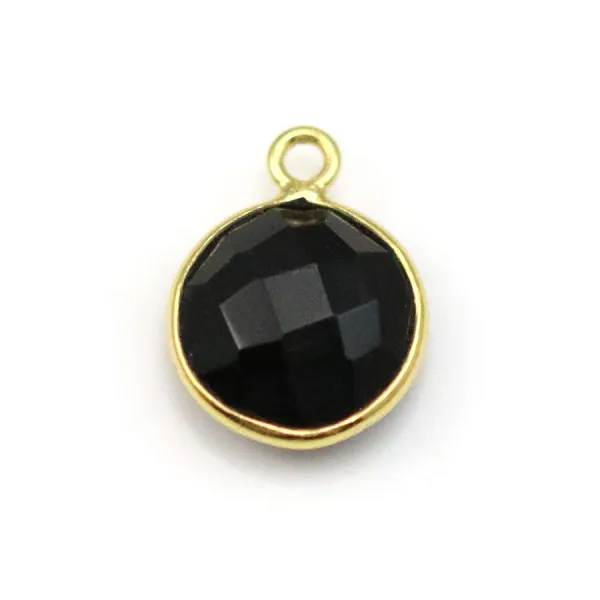 Black Agate of round shape, 1 ring, set in gilt silver, 11mm x 1pc