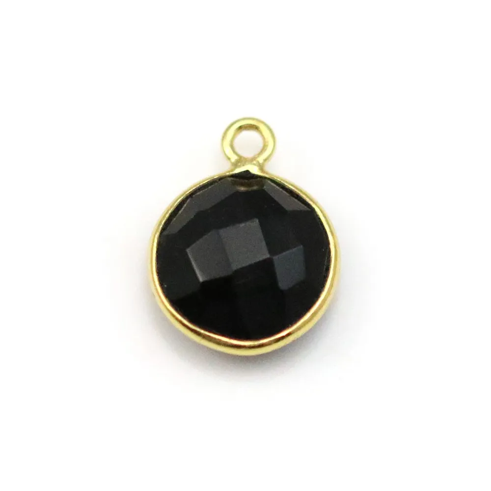Black Agate of round shape, 1 ring, set in gilt silver, 11mm x 1pc