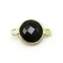 Agate noir de forme ronde, 2 anneaux, sertie en argent doré, 11mm x 1pc