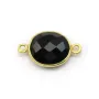 Agate noir de forme ovale, 2 anneaux, sertie en argent doré, 11x13mm x 1pc