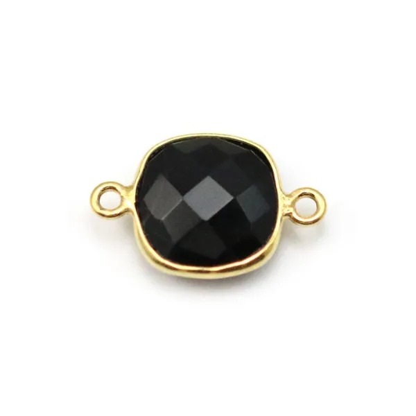 Black agate in shape of square, 2 rings, set in gilt silver, 11mm x 1pc