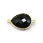 Agate noir en forme de goutte, 2 anneaux, sertie en argent doré, 13x17mm x 1pc