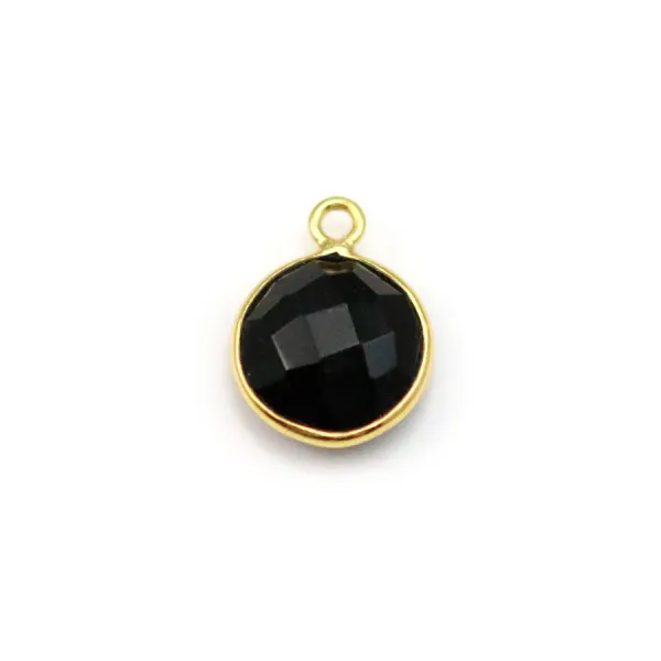 Agate noir de forme ronde, 1 anneau, sertie en argent doré, 9mm x 1pc