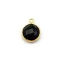 Agate noir de forme ronde, 1 anneau, sertie en argent doré, 9mm x 1pc