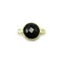 Agate noir de forme ronde, 2 anneaux, sertie en argent doré, 9mm x 1pc