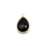 Agate noir en forme de goutte, 1 anneau, sertie en argent doré 11x15mm x 1pc
