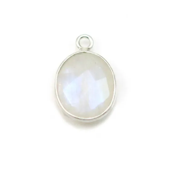 Pierre de lune ovale sertie sur argent x 1pc