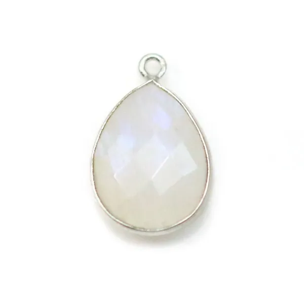 Pierre de lune goutte 1 anneau sertie sur argent x 1pc
