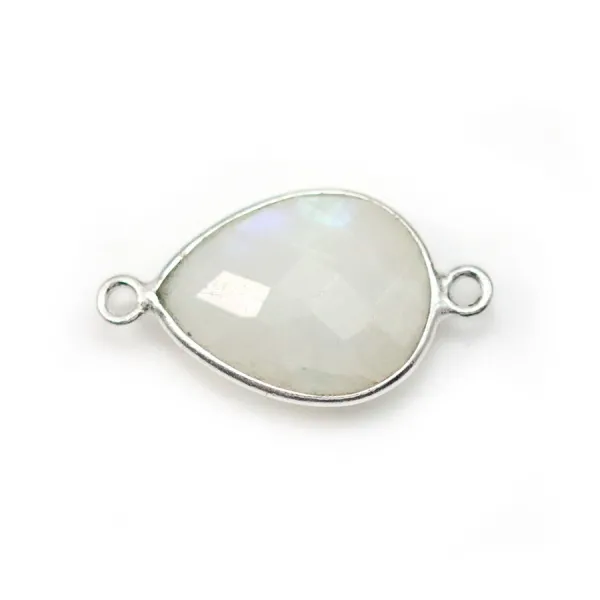 Pierre de lune goutte 2 anneaux sertie sur argent x 1pc