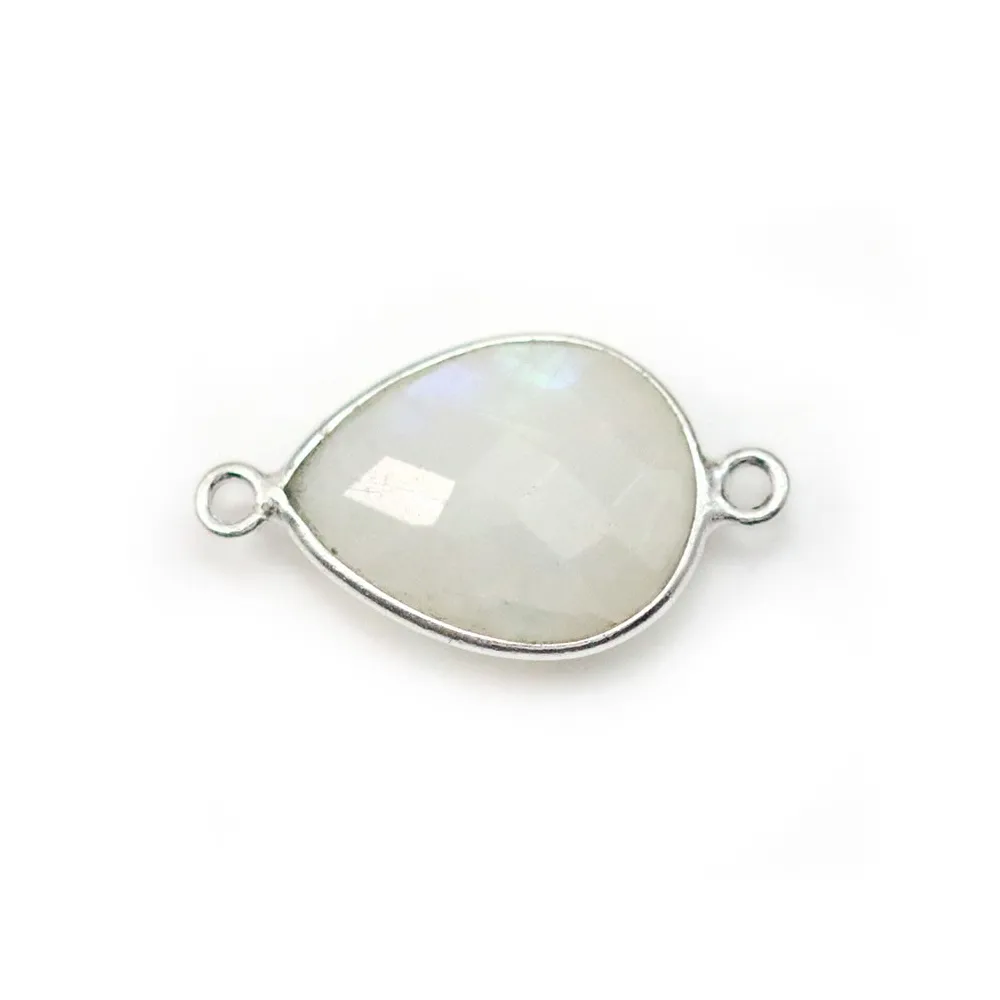 Pierre de lune goutte 2 anneaux sertie sur argent x 1pc