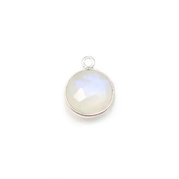 Pierre de lune ronde, 1anneau, sertie sur argent, 9mm x 1pc