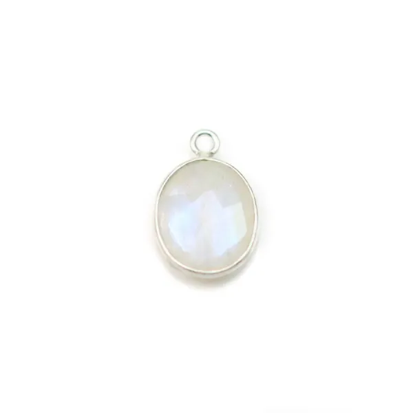 Pierre de lune de forme ovale sertie sur argent, 9x11mm x 1pc