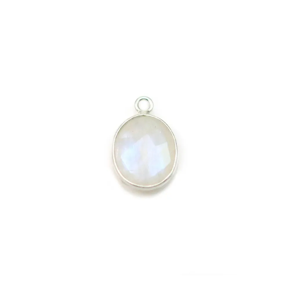 Pierre de lune de forme ovale sertie sur argent, 9x11mm x 1pc