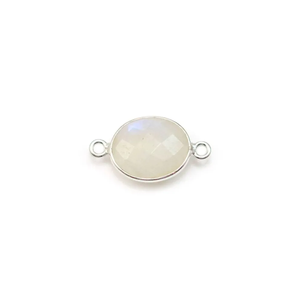 Pierre de lune ovale, 2 anneaux, sertie sur argent, 9x11mm x 1pc