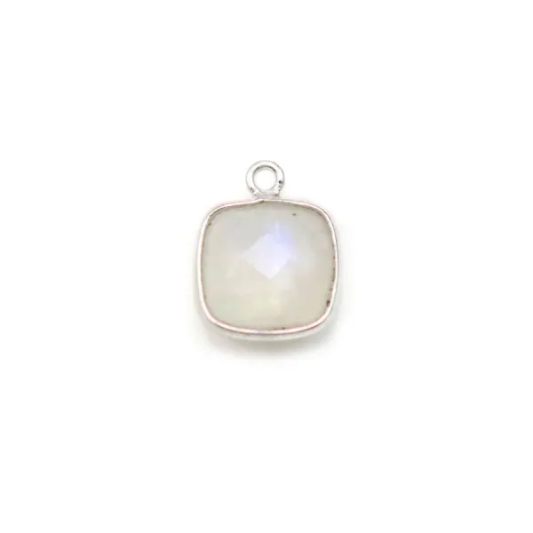 Pierre de lune de forme carré, 1 anneau, sertie en argent, 9mm x 1pc