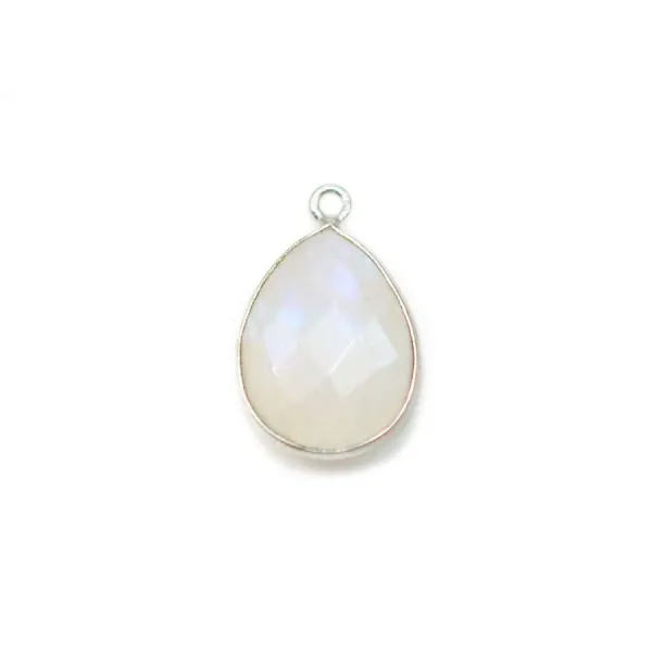 Pierre de lune en goutte, 1 anneau, sertie sur argent, 11x15mm x 1pc