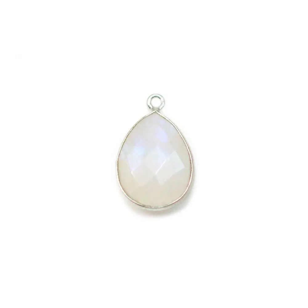Pierre de lune en goutte, 1 anneau, sertie sur argent, 11x15mm x 1pc